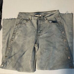 Peach Love California women’s jeans size M wide leg , snap detail on legs.